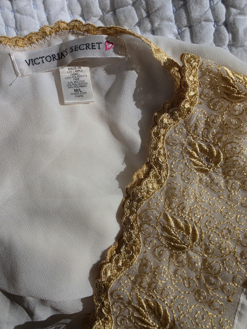 Vintage Victoria's Secret Sheer Ivory Gold Embroidered Maxi Robe Y2K M/L Peignoi - Picture 8 of 11